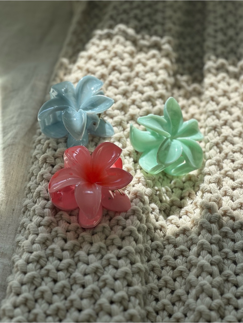 Set of 3 Floral Hair Claws - Pink, Mint & Pale Blue